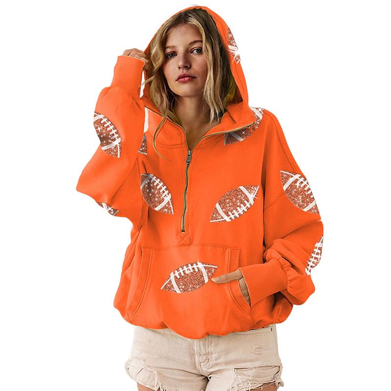 Womens Football Sequin Sweatshirt Hoodies