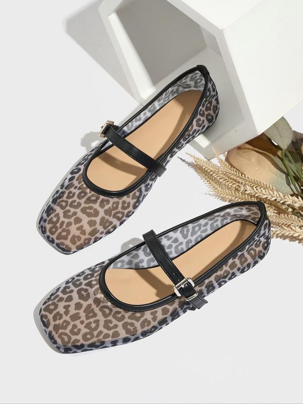 Leopard Print Mary Jane Flats Shoes