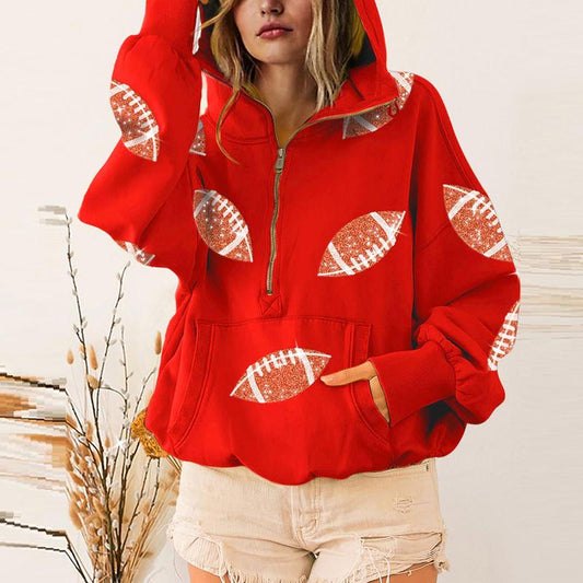 Womens Football Sequin Sweatshirt Hoodies